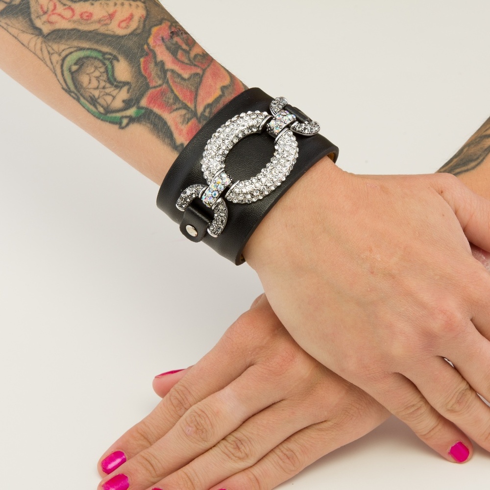 Black & Silver Chain Link Memory Cuff Bracelet